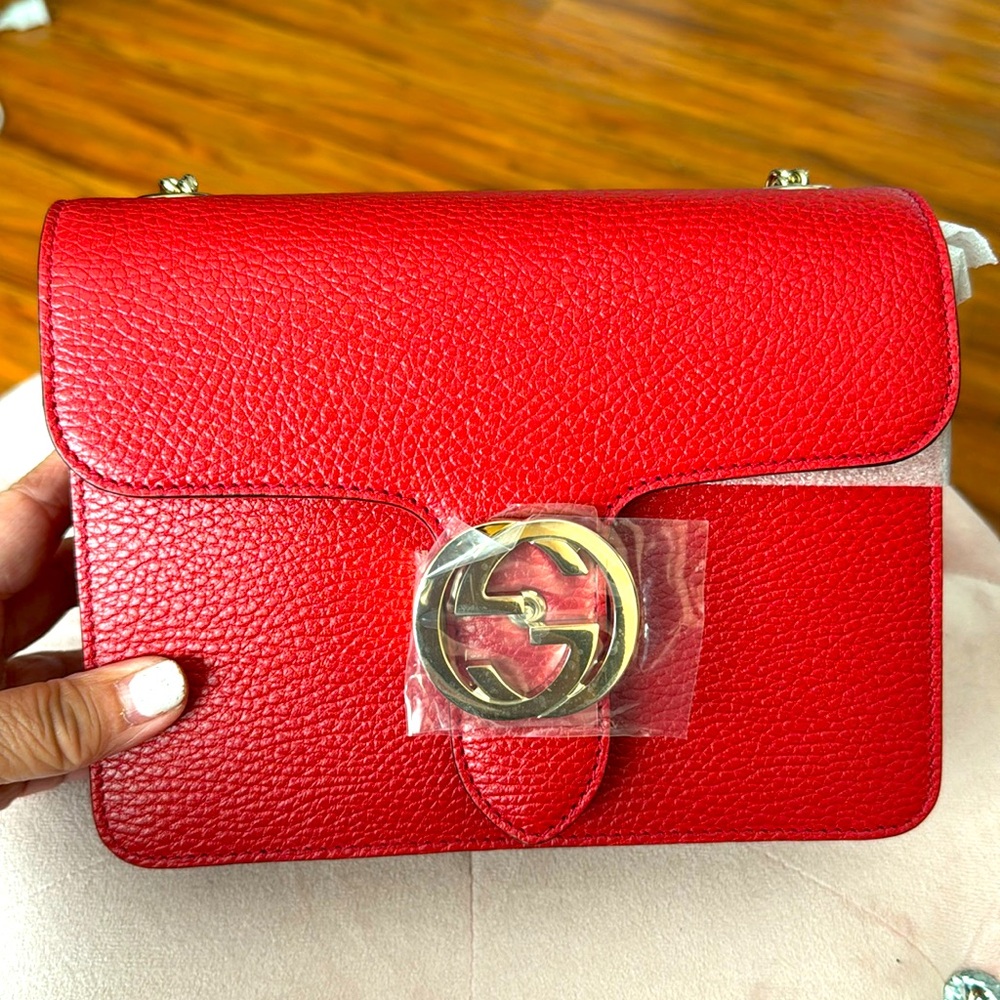 New Gucci Red Dollar Calf crossbody Bag